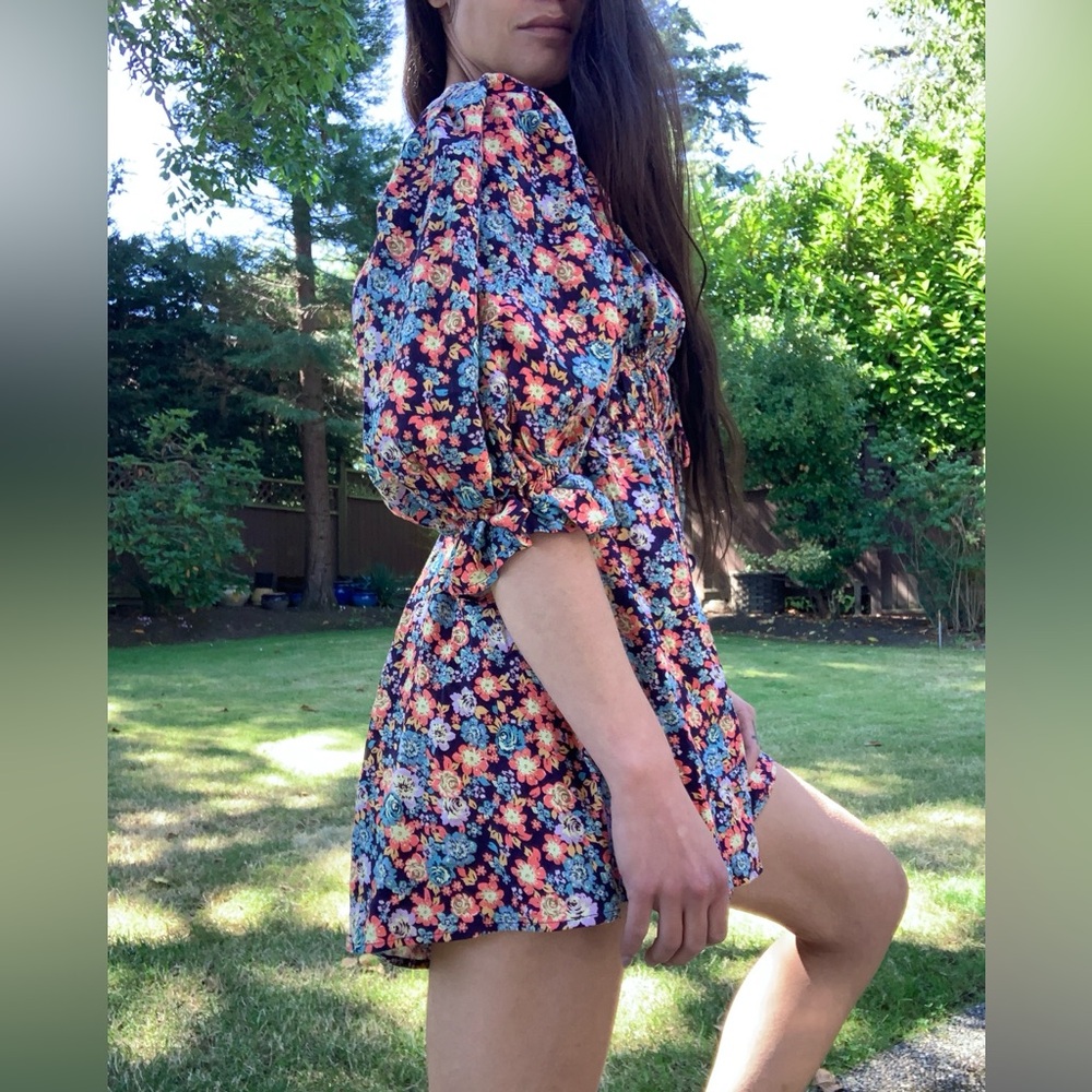 Free People Puffed Sleeve Floral Romper